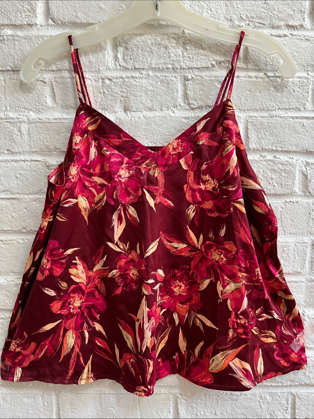 STARS ABOVE Burgundy Hot Pink Orange Floral Satin Loungewear Camisole Shorts Set - Picture 4 of 15